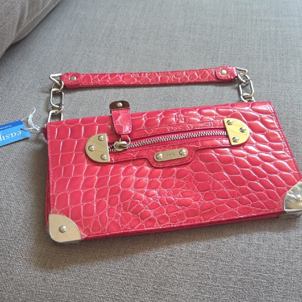 Easy Spirit Pink Crocodile-Embossed Wristlet